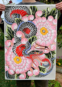 Snake and Chrysanthemum Print